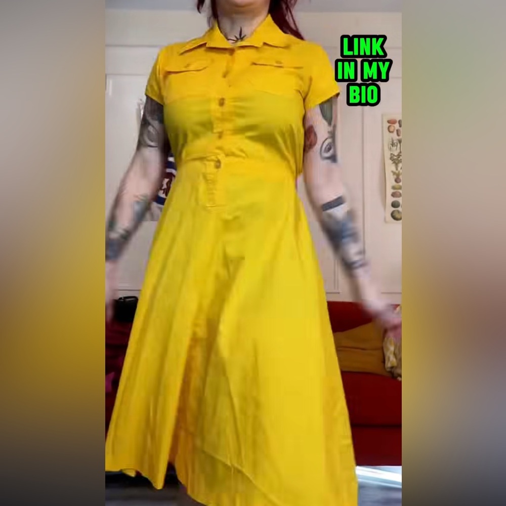 button up A-line midi yellow dress